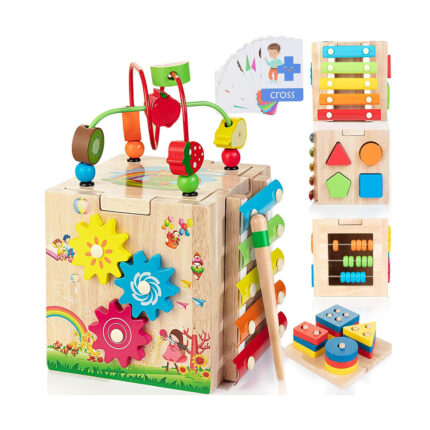 Bravmate Wooden Activity Cube | 8-in-1 Montessori Toys